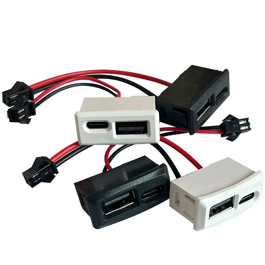 

1PC Double layer white USB female base type-c socket a female USB lamp charging socket power socket 2P with cable connector