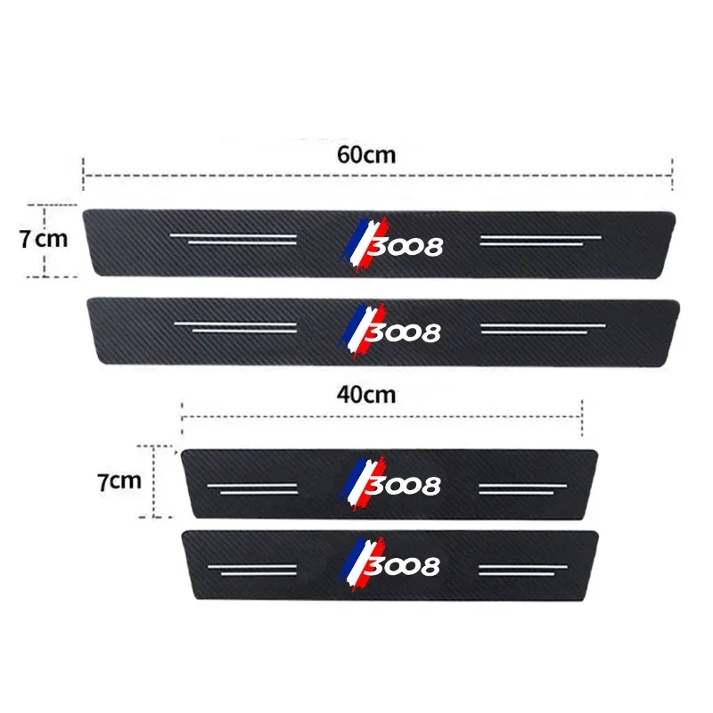 Car Door Threshold Sill Scuff Plate Carbon Fiber Decals For Peugeot 3008 Logo Auto Trunk Bumper Strips Protector Stickers Tape