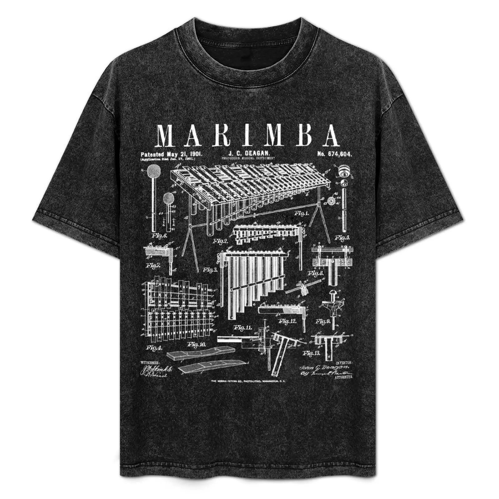 Camiseta con estampado de patente vintage de instrumento musical de percusión para jugador de marimba, camiseta informal básica clásica