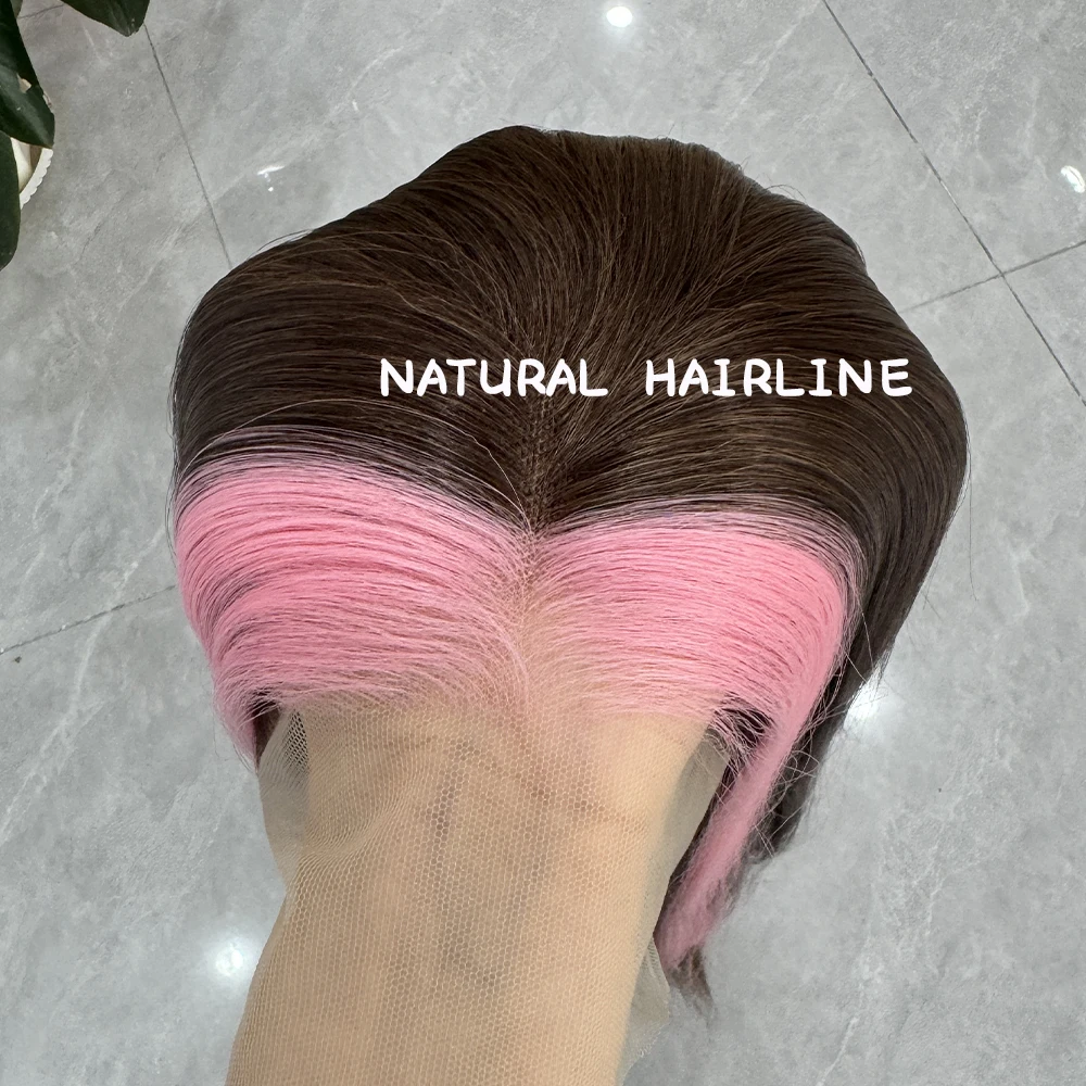 Highlights Pink Wig Synthetic Lace Front Wigs For Women Pink Highlights Wigs Brown Long Silky Straight Lace Hair Cosplay Party