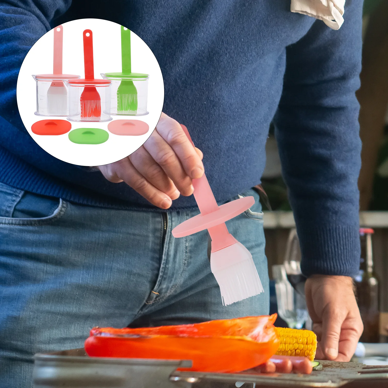 

3 set BBQ Brush Oil Dispenser Green Pink Red Silicone Basting Brush for Cooking Grilling Sauce Tool Pastry Kitchen Outdoor