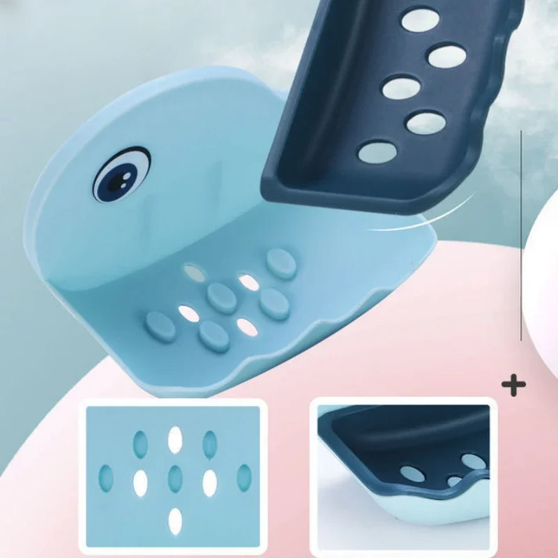 Portable Soap Dish with Drain for Travel No Punch Wall Mount Whale Shape Soap Holder Kitchen Bathroom Shower Organizer