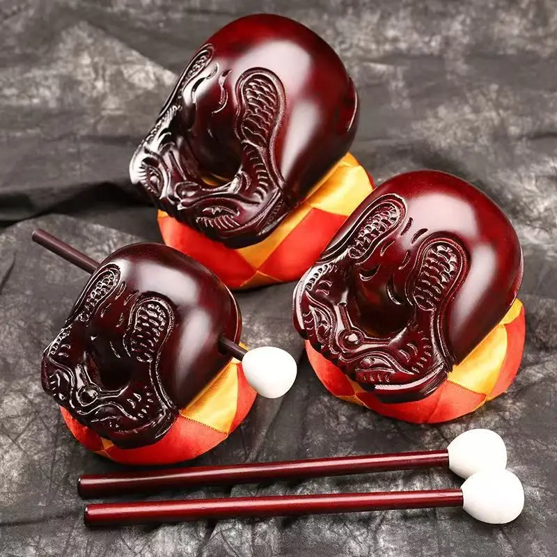 Hand-Carved Camphor Wooden fish Muyu - Solid Wood Chinese Zen Meditation Fish Drum Instrument with Hammer for Prayer (4-8 Inch