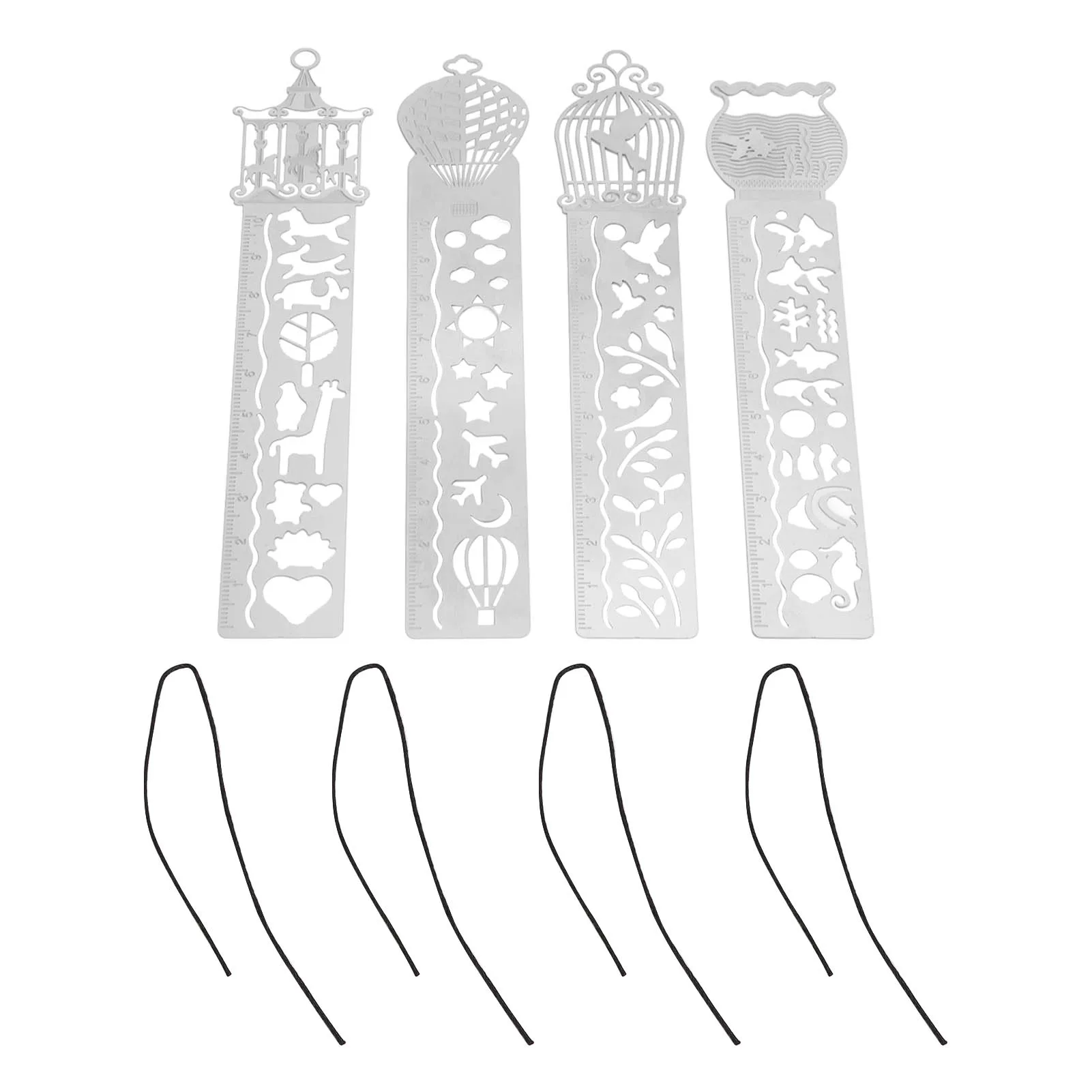 Metal Ruler Unique Shape 4 Cartoon Pattern Templates Multifunctional Stencil Ruler for Scrapbooking for Drawing for Gift