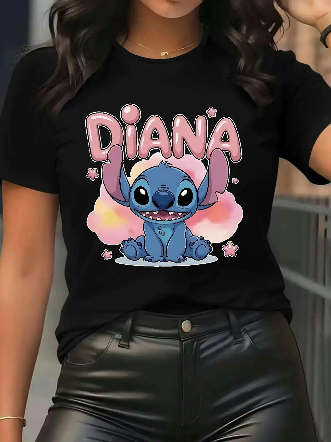 

Женская футболка с принтом Diana Stitch, хлопковые футболки с короткими рукавами, топы с рисунком Stitch Y2k, женская футболка Disney, брендовая летняя одежда