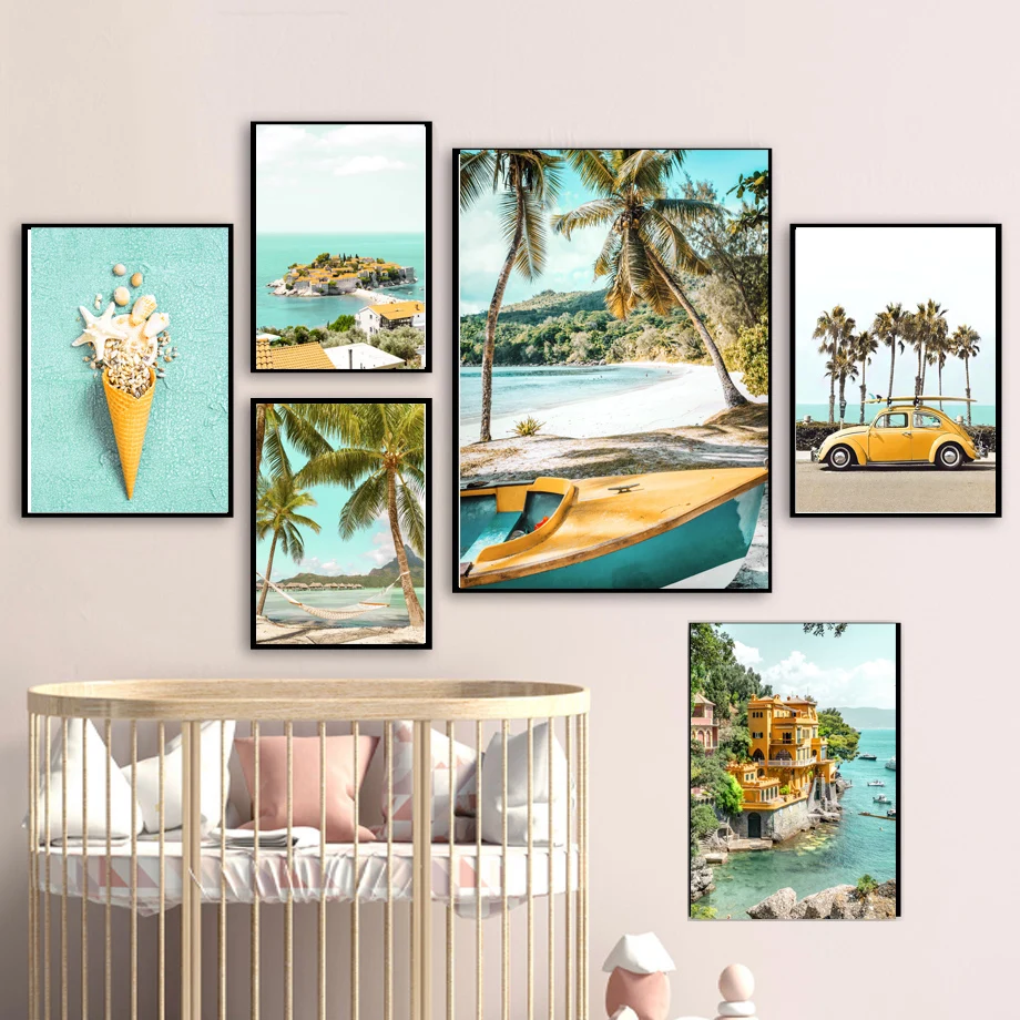 Car Surf Board Coconut Tree Ice Cream Ship Sunflower Posters And Prints Wall Art Canvas Paintings Pictures For Living Room Decor