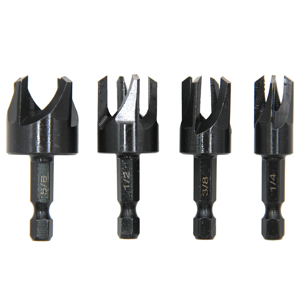 4pc British Hexagonal Handle Black Claw Type Wooden Plug Drill for Woodworking Wooden Board Hole Opener Ream Drill Bit Tool Set