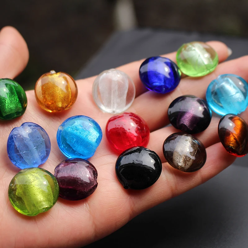 10Pcs 12 15 20mm Round Flat Lampwork glass beads Foil  Multi- color for jewelry Bracelet Necklace Earring Craft DIY Making