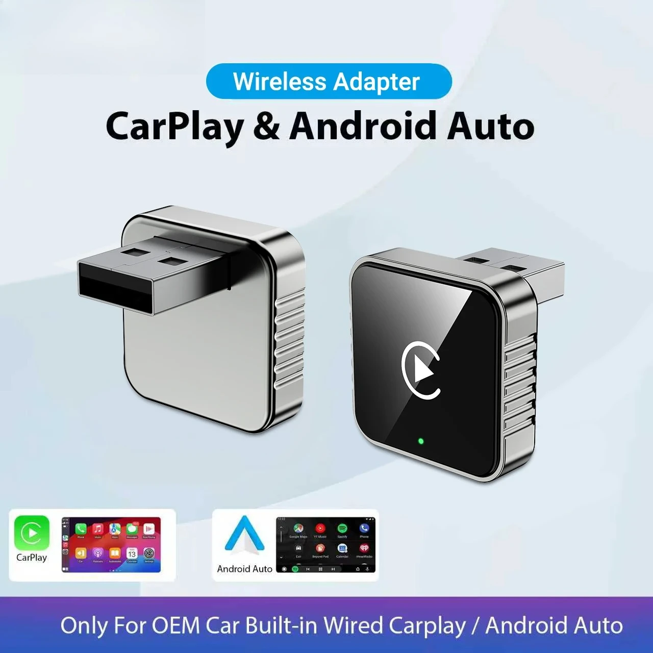 Wired To Wireless Integrated CarPlay Android Auto Adapter With USB Connector For Factory Original Car Stereo Audio System Plug P