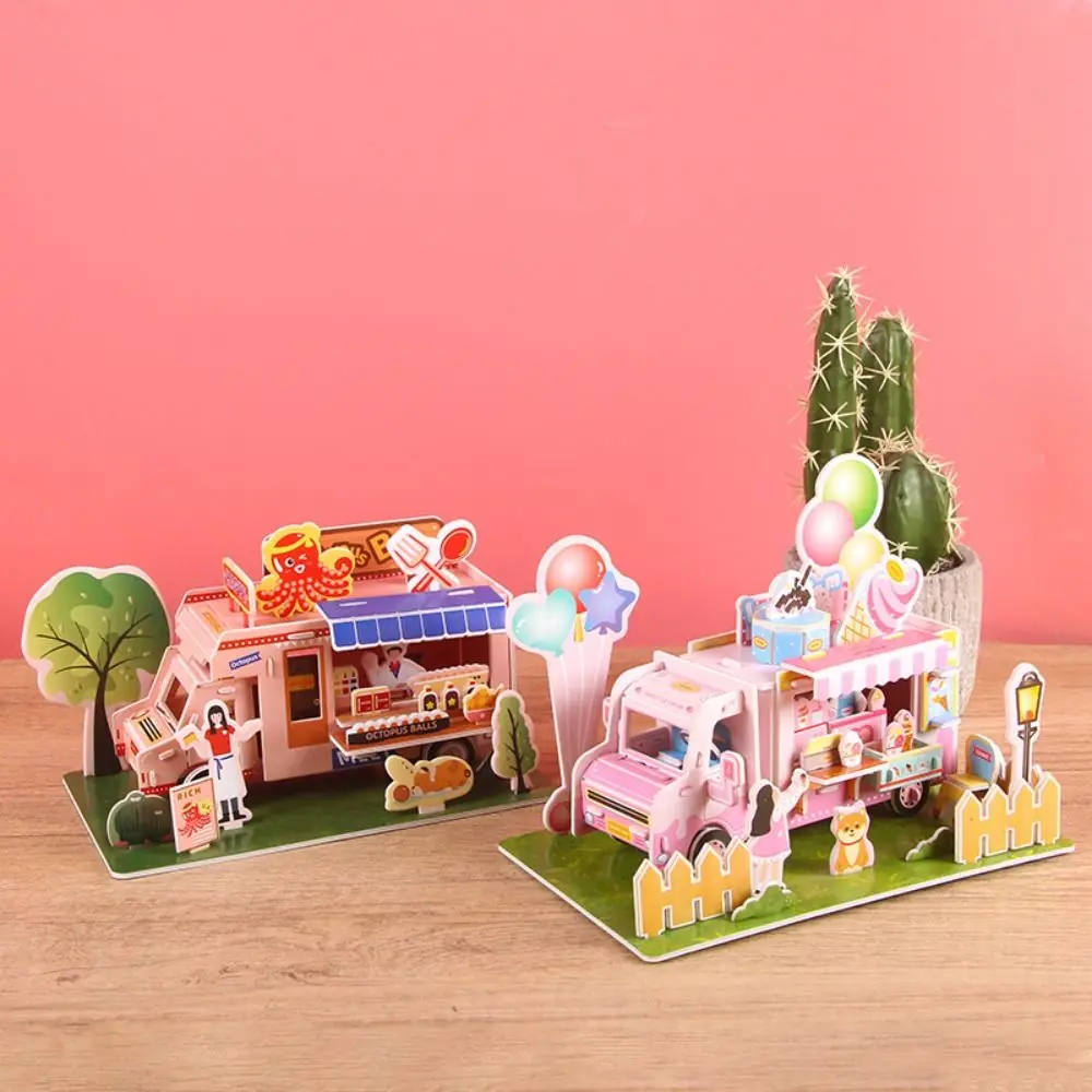 Ice Cream Shop DIY Puzzle Dollhouse Room Cartoon Doll House Pretend Play Takoyaki Shop Paper Model Handmade 3D Cafe Puzzle Room