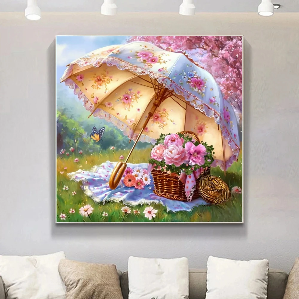 Blumen-Regenschirm, Landschaft, Diamant-Gemälde, Stickerei, Neuankömmling, DIY, mag Mosaik, Bastelbedarf, Kit, Kunst, einzigartiges Bastelgeschenk