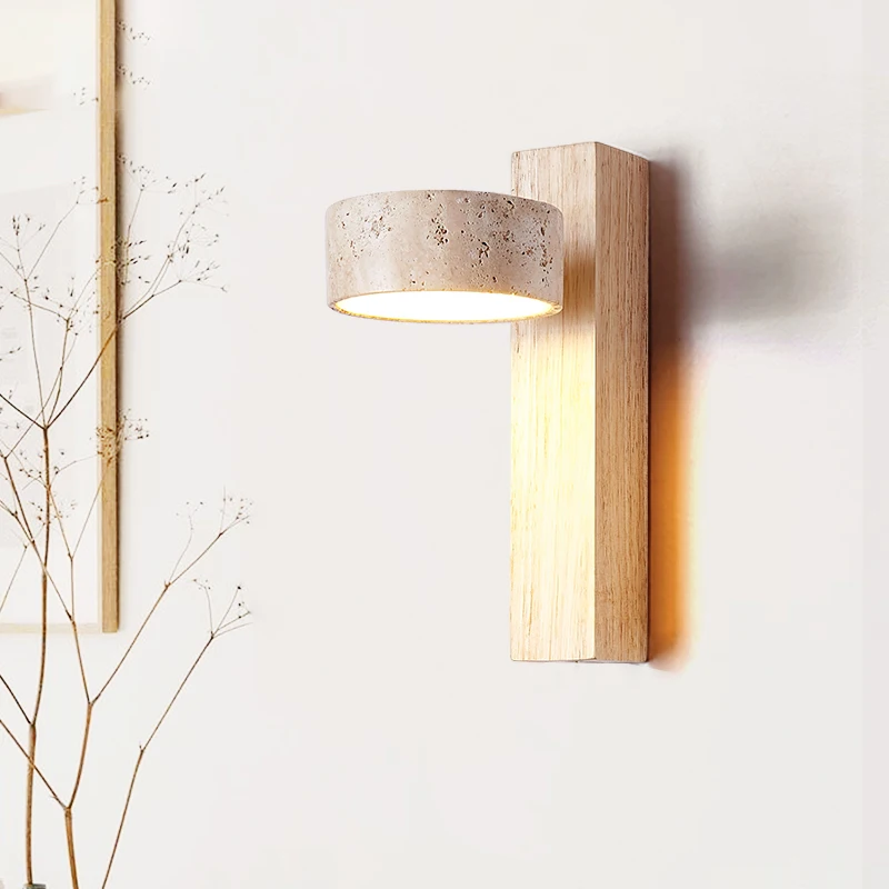 Wabi Sabi Style Decorative Marble Wall Lamp Nordic Apartment Bedroom Living Room Rotatable Led Log Sconce Light Fixture image 2