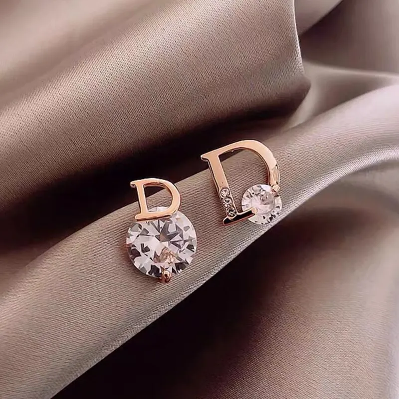 Letter D Earrings For Women Shiny Zircon Stud Earrings Light Luxury European and American Earrings Party Wedding Jewelry Gifts image 3