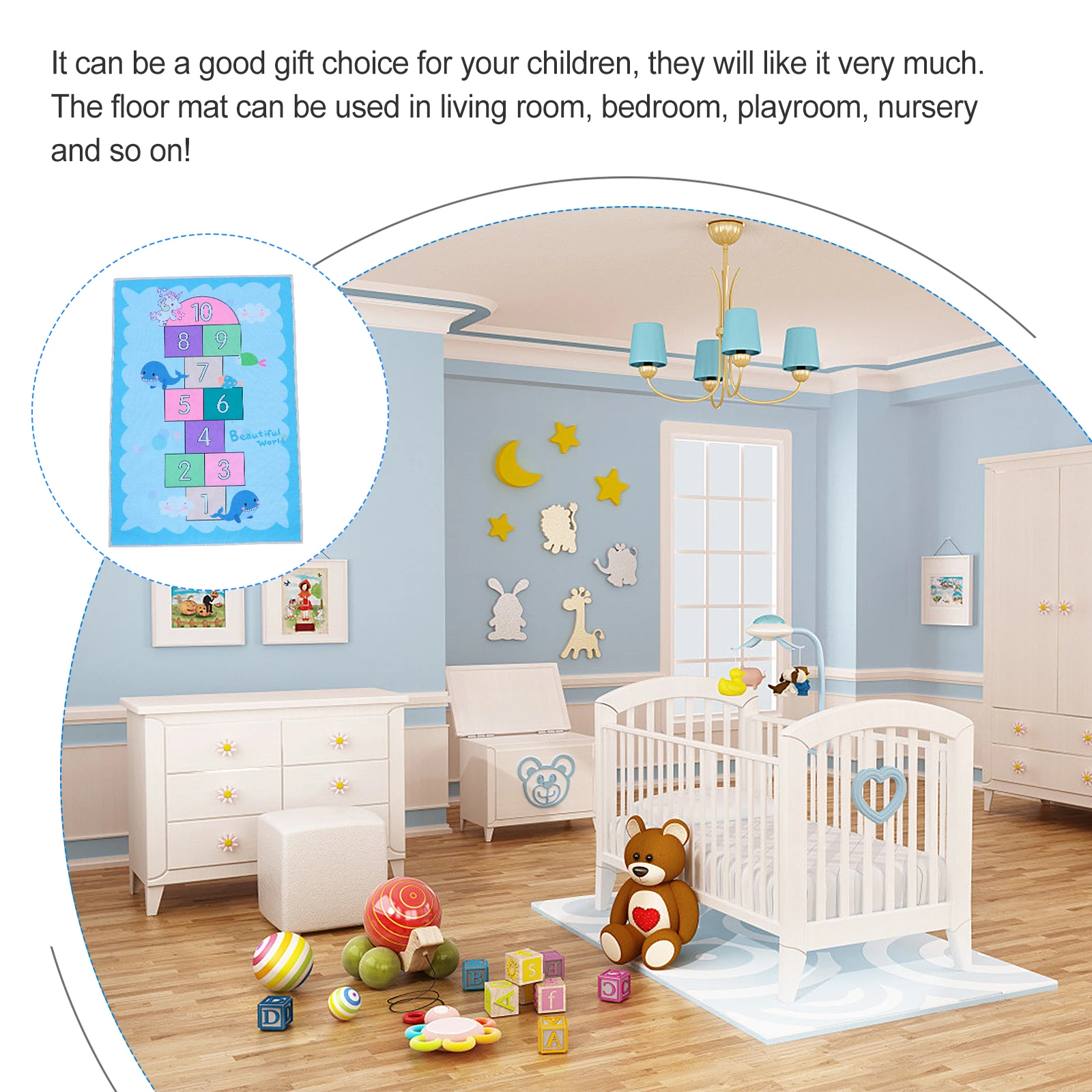 

Kids Bedroom 50x80cm Hopscotch Play Mat Crystal Anti Skid Carpet For Carpet Living Room Nursery Decorative Pad