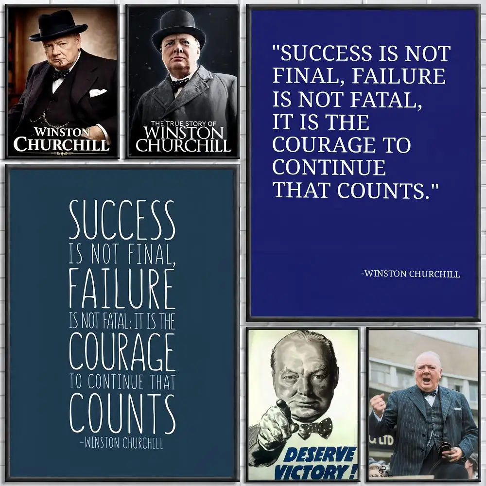 politician resilient W-Winston Churchill Painting Calligraphy Stylish Canvas Poster Wall Art for Home Decor Gift