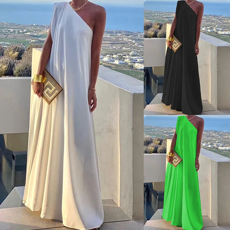 

FD1402 2024 Spring New Women's Fashion One Shoulder Sleeveless Banquet Long Dress