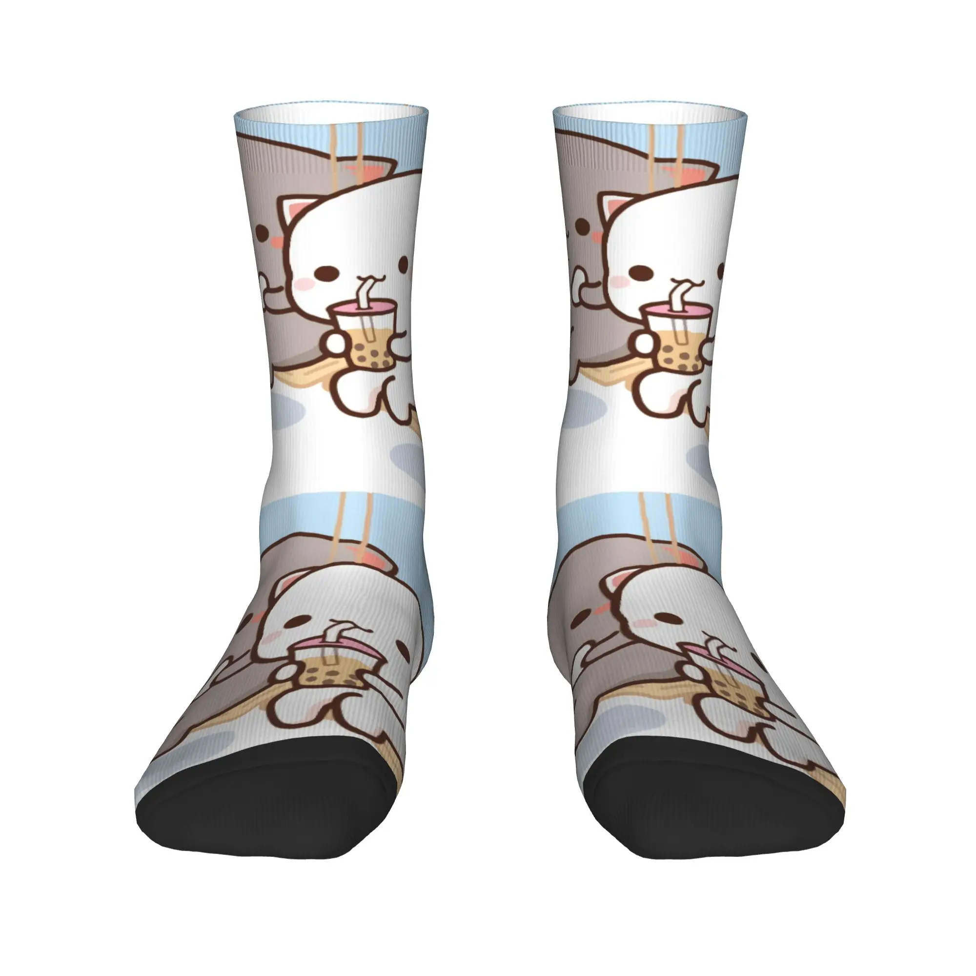 Calcetines de vestir con estampado 3D de Peach y Goma Mochi Cat Bubble Tea para hombre, unisex, a la moda
