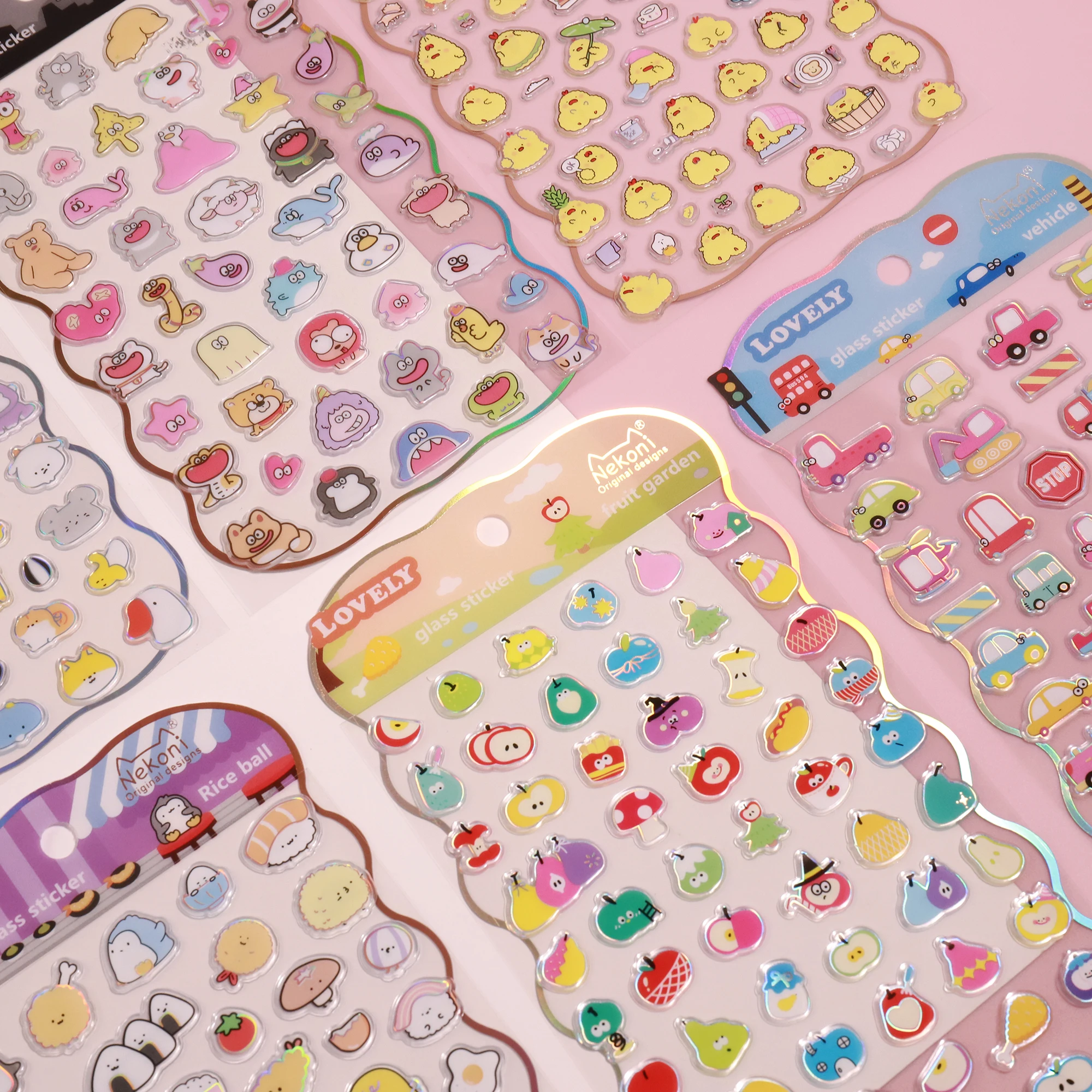 

Lovely NEKONI Rice Ball Pets Laser Glass 3D Stickers Scrapbooking Diy Journal Sticker Stationery Decor School Gift