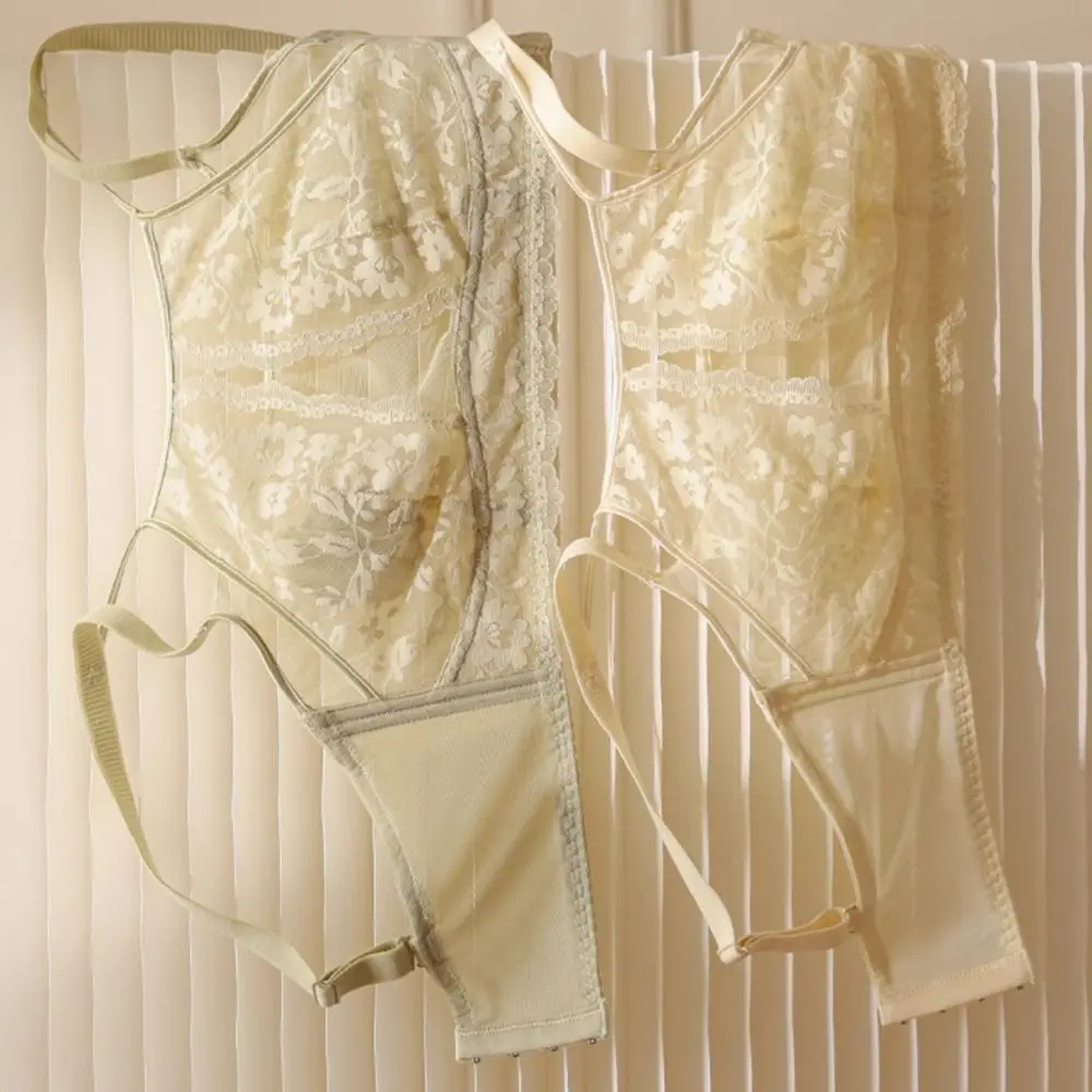 Reggiseno a V profondo senza fili con fiore in rete di moda, intimo antiurto per donna, reggiseno sottile in pizzo anti-cedimento regolabile
