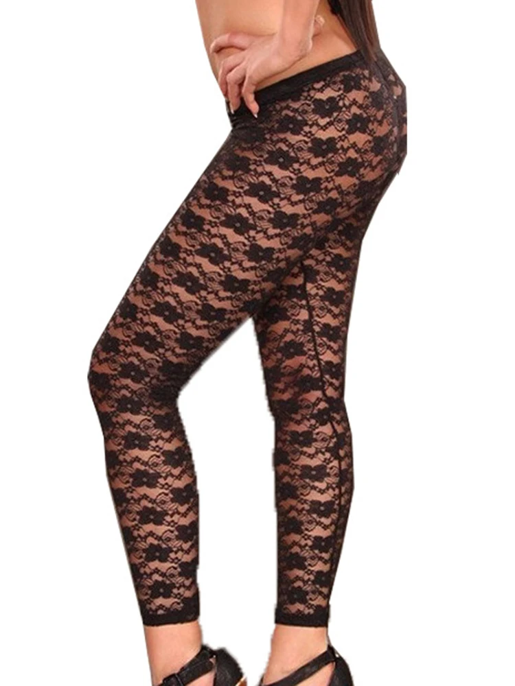 Lace Leggings Women Sexy High Waist Black Skinny Floral Stretch Workout Leggins Streetwear