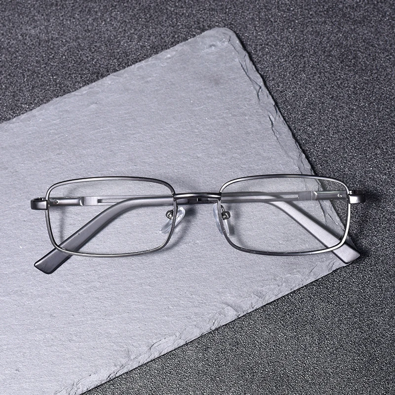 Vintage Square Reading Eye Glasses Frames Metal Men Fashion Classic Business Eyeglasses Blue Light Blocking Clear Len +75+125+2