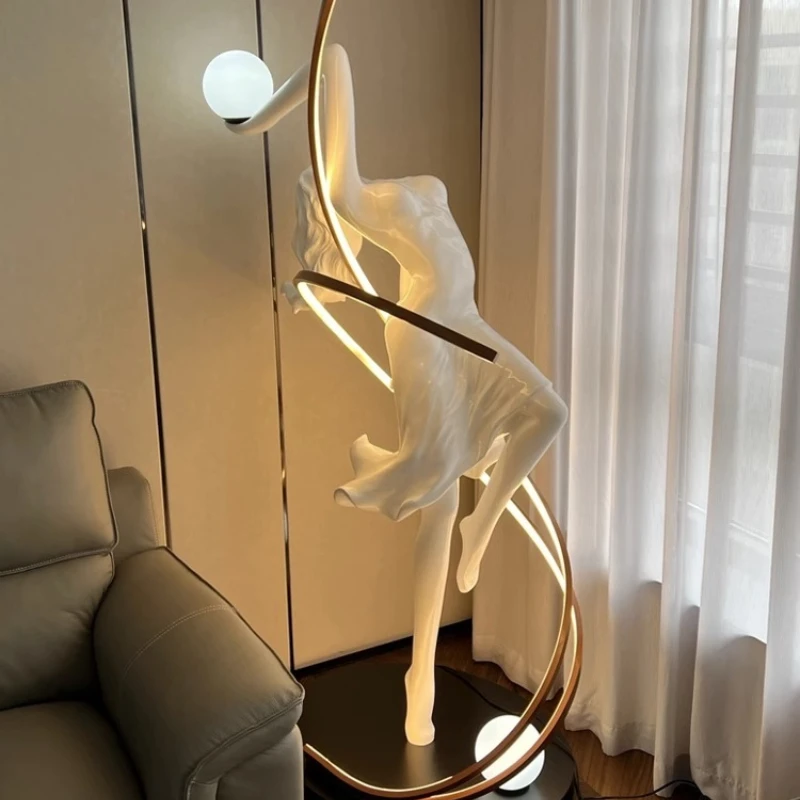

Новая абстрактная скульптурная напольная лампа для офиса продаж, лобби отеля, декоративный светильник в стиле «Танцующая муза», художественный, индивидуальный, декоративный, стоячий светильник