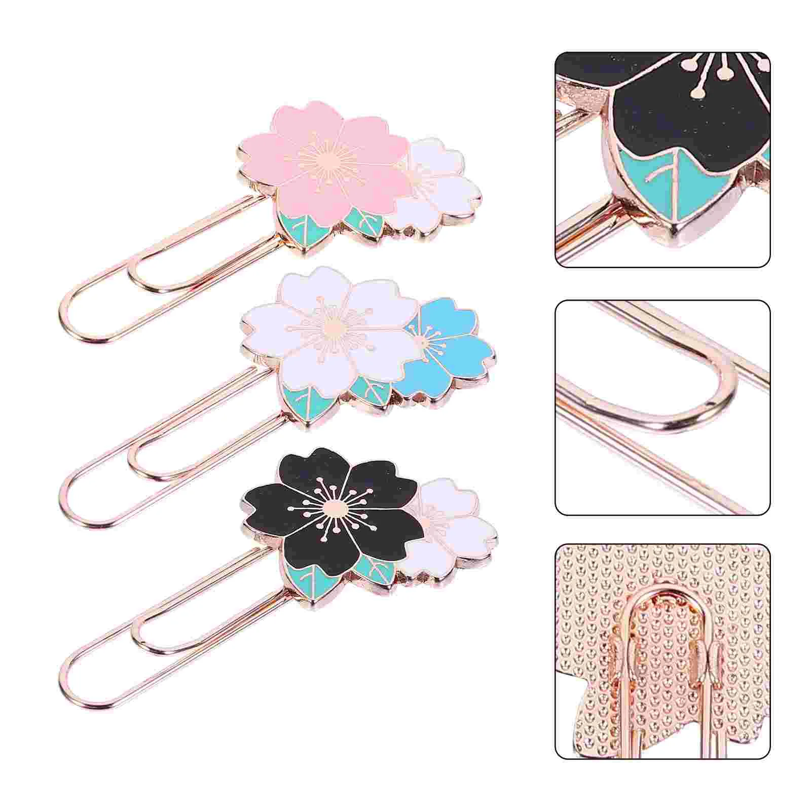 

3 Pcs Cherry Blossom Paper Clip Stationery Supplies Memo Delicate Clips Office Zinc Alloy File Clamps Child