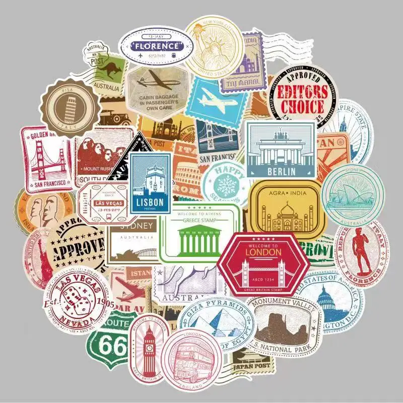 50pcs Travel Sticker Kids Diy Laptop Stickers for Water Bottles Waterproof Bullet Journal Arts Crafts