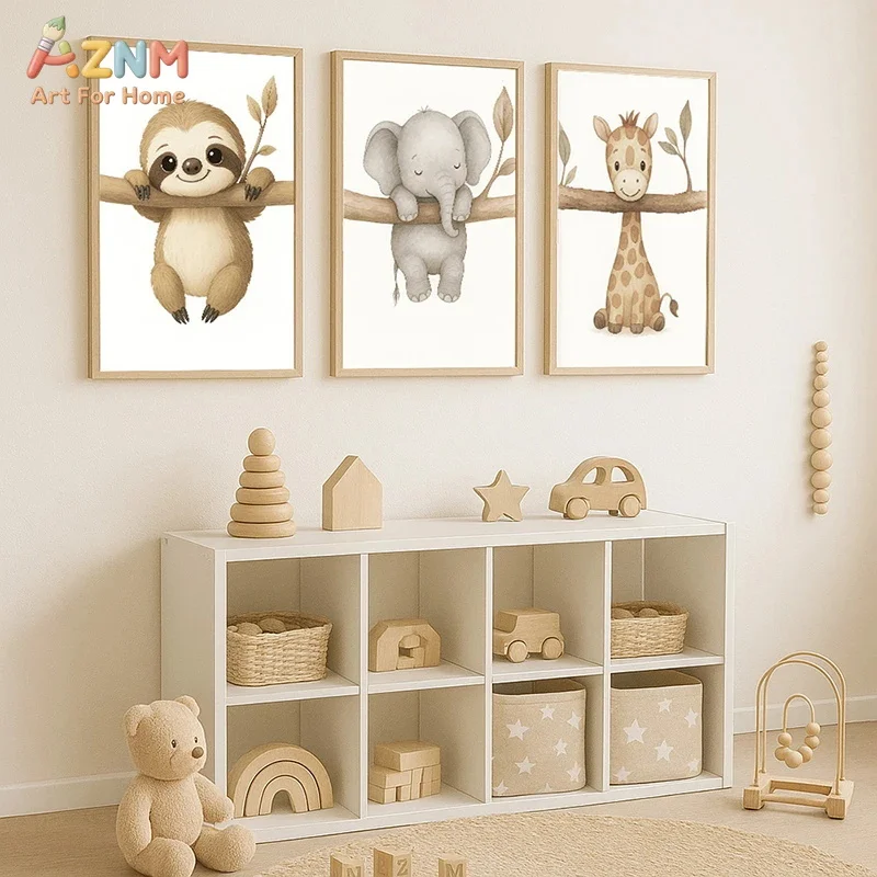 1/3pcs Cute Animal Wall Art Poster Elephant & Giraffe Nursery Prints for Kids Room, Bedroom or Living Room Decor Gift Poster