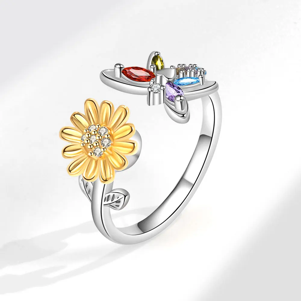 حلقات غزل للنساء من القلق الكريستالي والاسترخاء ، حيوان لطيف ، يعسوب ، حلقة دوارة ، دوار التسكع ، فراشة ، زهرة ،