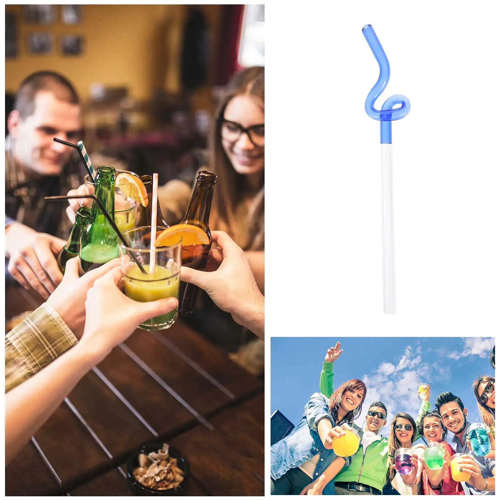 Fun Twisted Glass Straw Reusable Clear Wavy Curly Beverage Straw for Smoothies Juice Tea Water Decorative Cute Reusable Glass