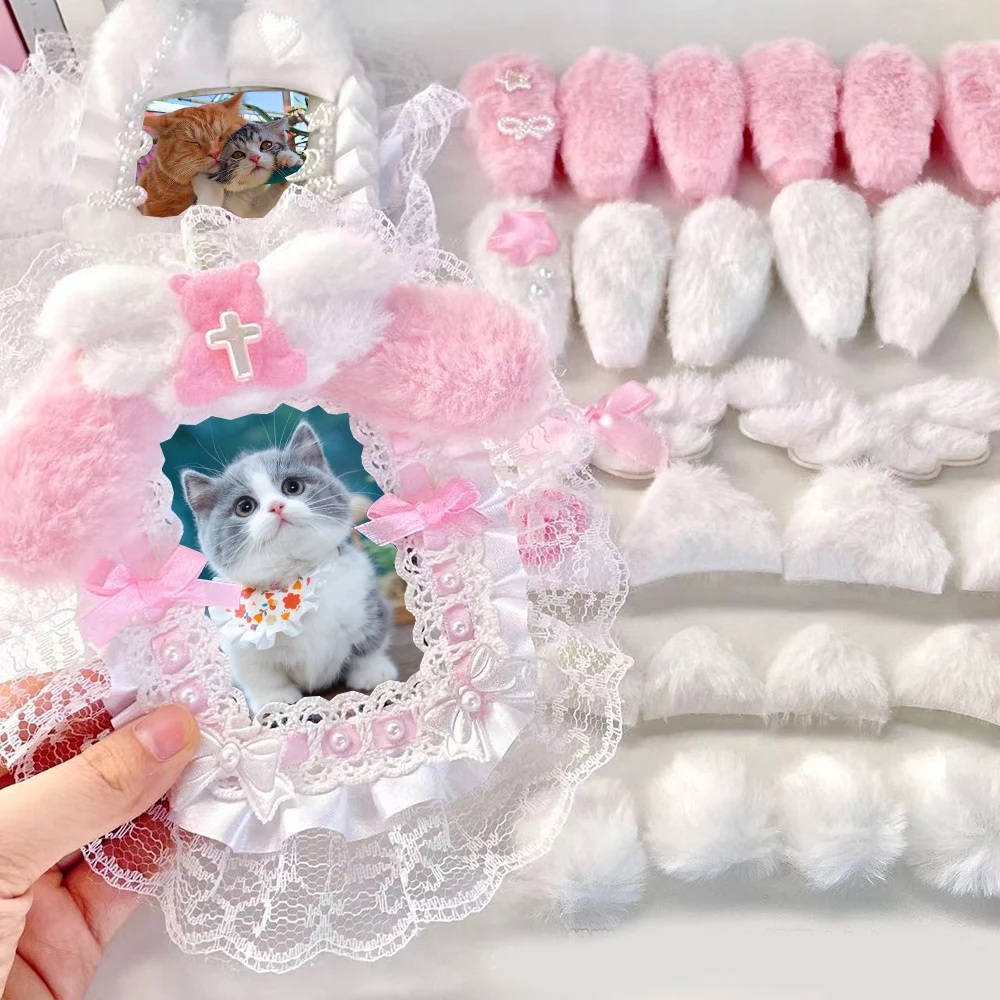 New Cute Plush Cat Ear Accessories Rabbit Ears Handmade DIY Card Cover Lace Decoration Accessories Card Cover Decor Material