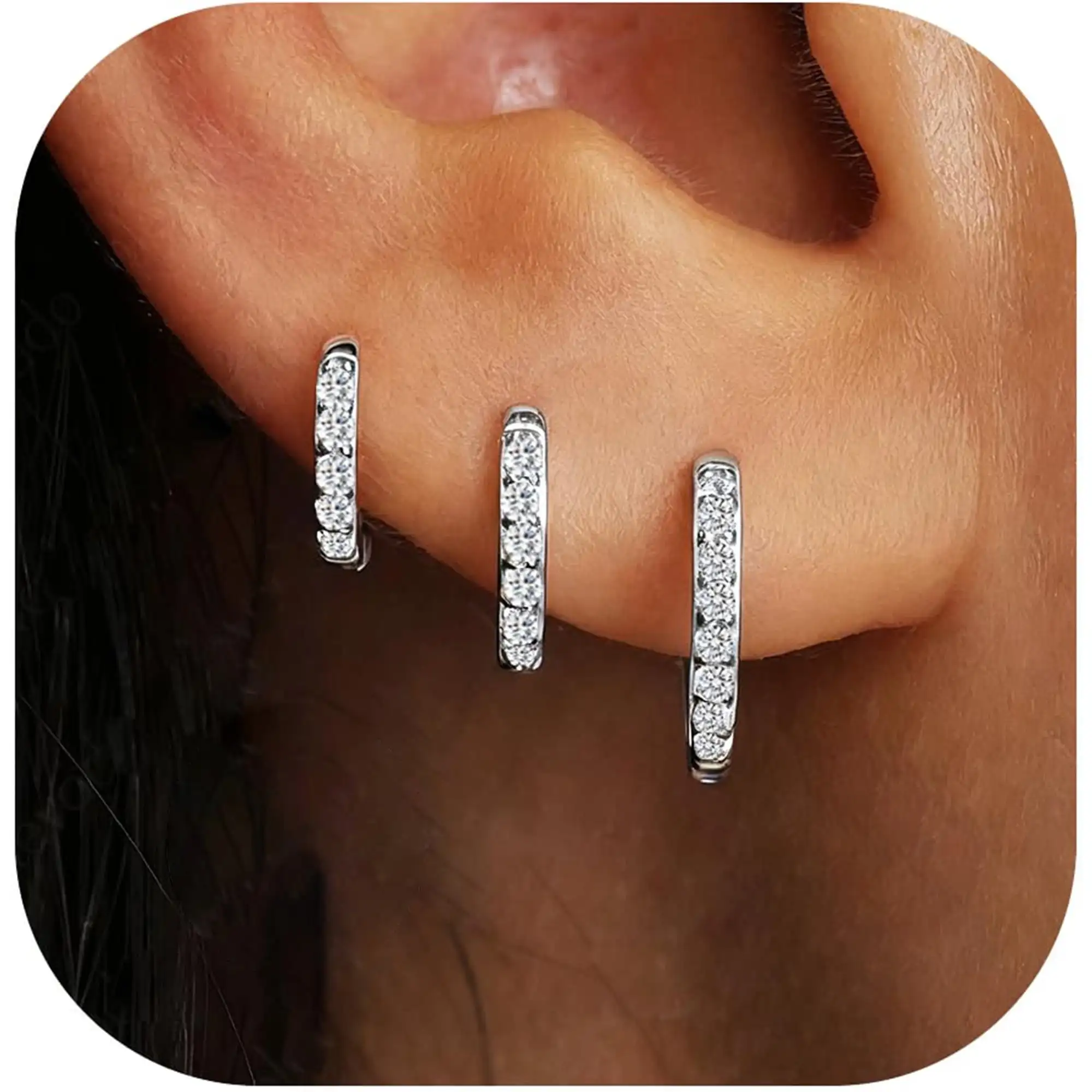 Pairs Hoop Earrings for Women CZ Small Huggie Cartilage S925 Sterling Silver Post Hypoallergenic Earrings Set for Multiple Piercing Birthday Jewelry Gifts Teen Her Ideas