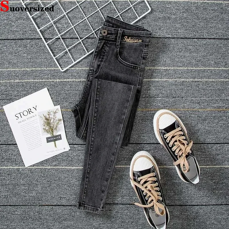 

Women High Waist Skinny Pencil Jeans Korean Casual Vintage Stretch Denim Pants Spring Fall Streetwear Ankle Length Kot Pantolon