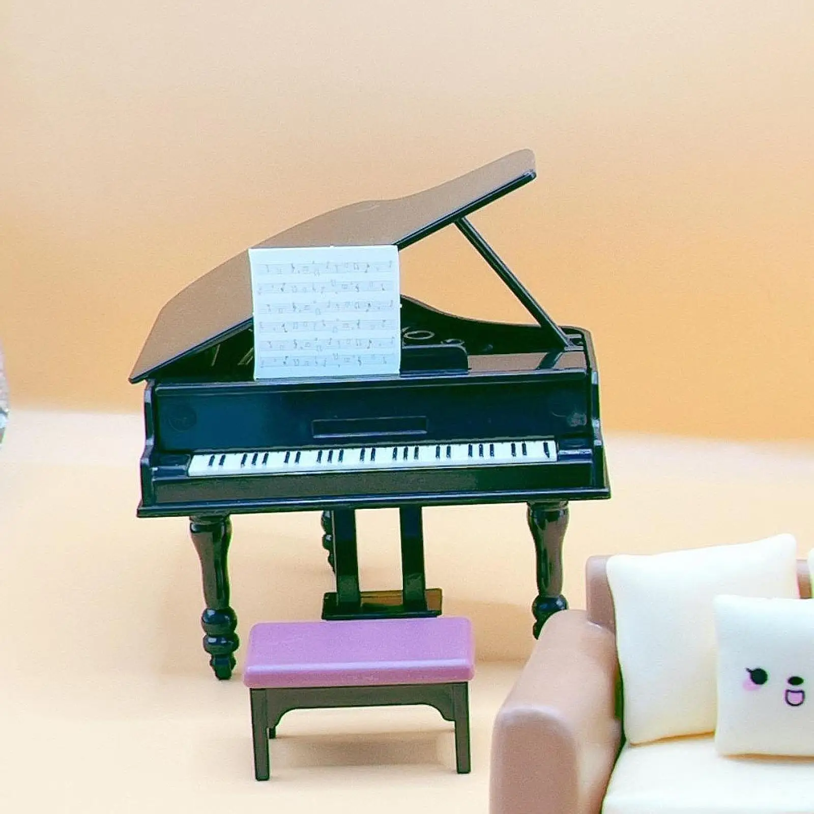 Dollhouse Piano with Stool Set Mini Furniture Props Miniature for 1/6 1/12 Scale