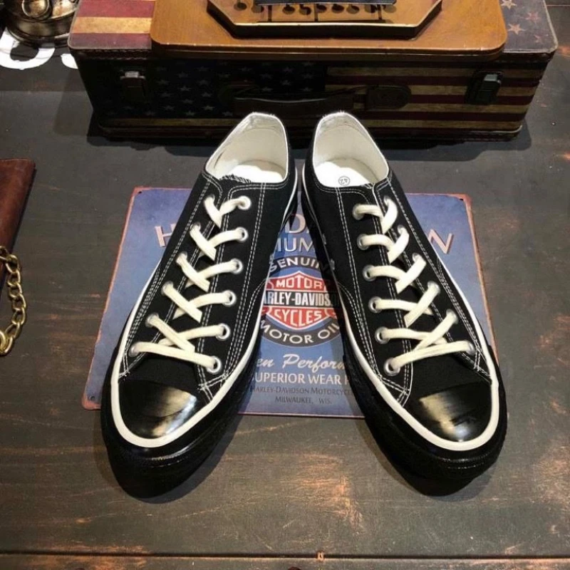 Unisex Summer Japanese Retro Vulcanized Canvas Shoes Black Casual Sneakers Breathable Low Cut Student Footwear