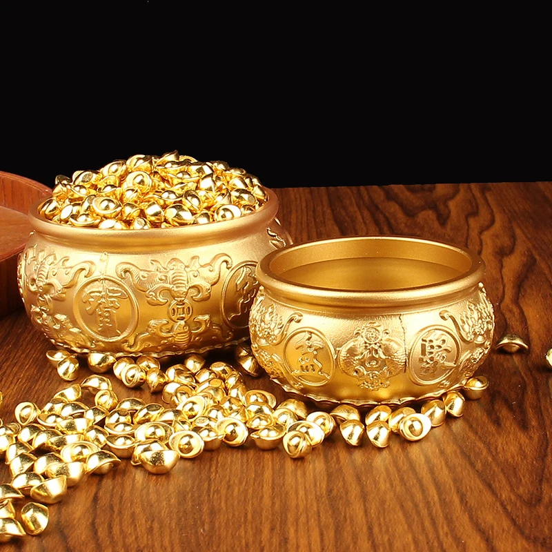 وعاء كنز من النحاس الصلب بخمس ثروات ، زخارف فنغشوي ، يعرض يوانباو ذهبية كورنوكوبيا حرف معدنية ، حرف صينية