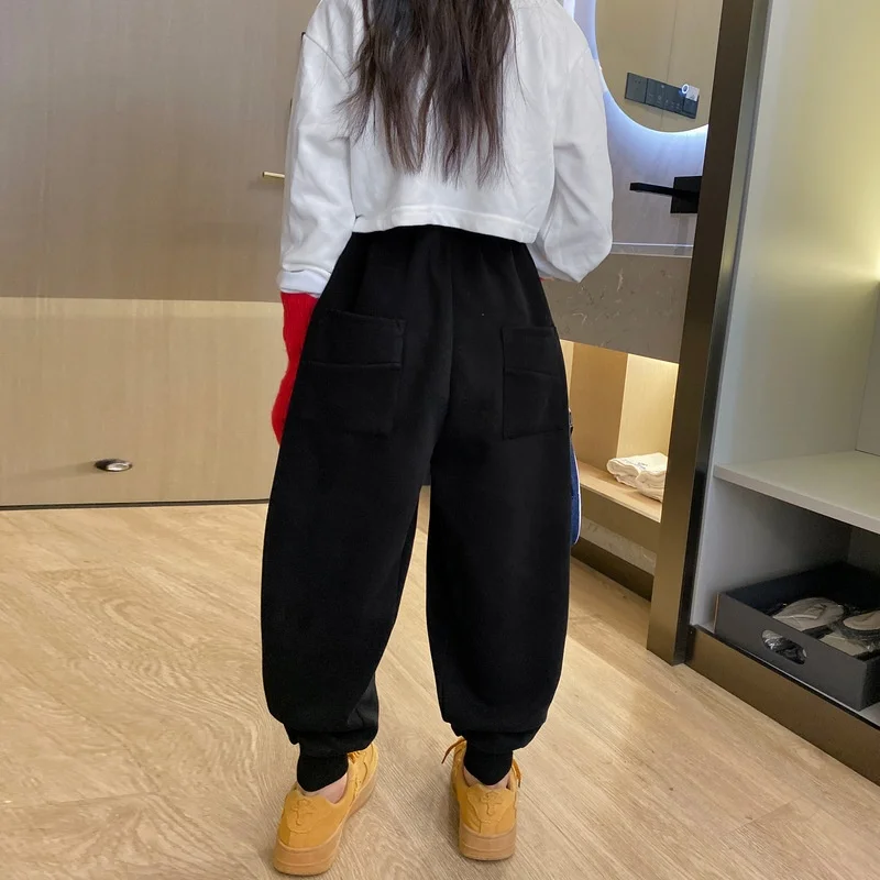 Girls Casual Pants Long Trousers Cotton 2024 Black Spring Autumn Teenagers Baby's Kids Pants High QualityTeenagers Children's Cl