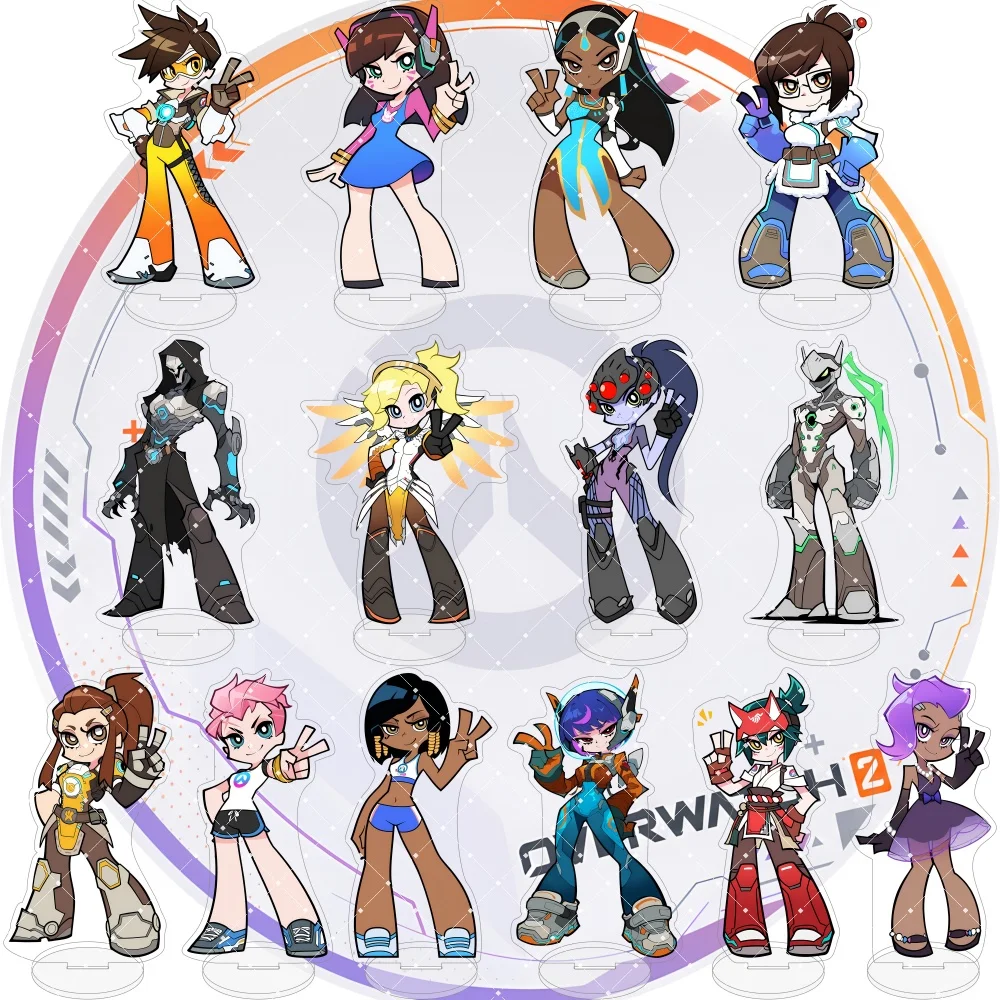 Overwatch 2 15cm Acrylic Stand Figure Chibi Tracer D.Va Mercy Widowmaker Sombra Desk Decor Keychain Cosplay Collectible Gifts