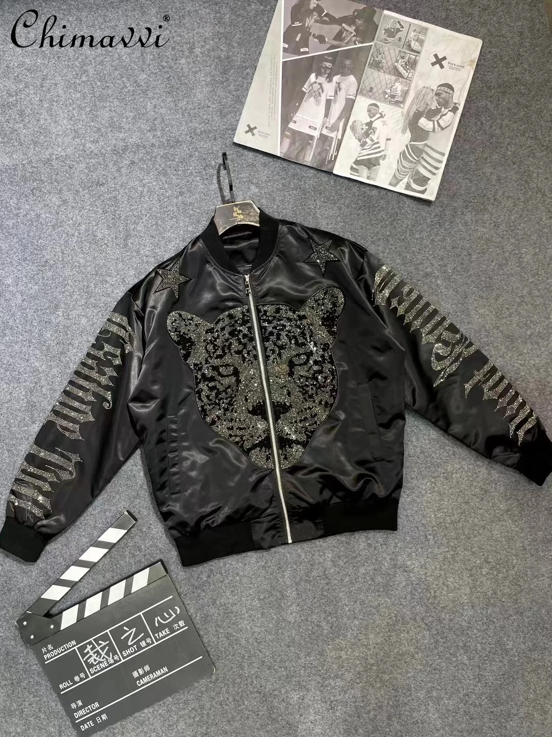 

2025 Autumn New Fashion Casual Heavy Rhinestone Men's Tiger Head Jacket High-end Long Sleeve Handsome Streetwear Coat Top