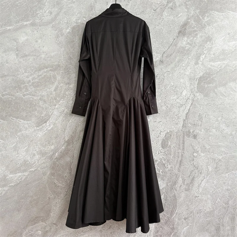 Vestidos femininos novo único breasted fino ajuste lapela vestido longo para o verão 2025 alta qualidade camisa de algodão puro vestido midi vestidos