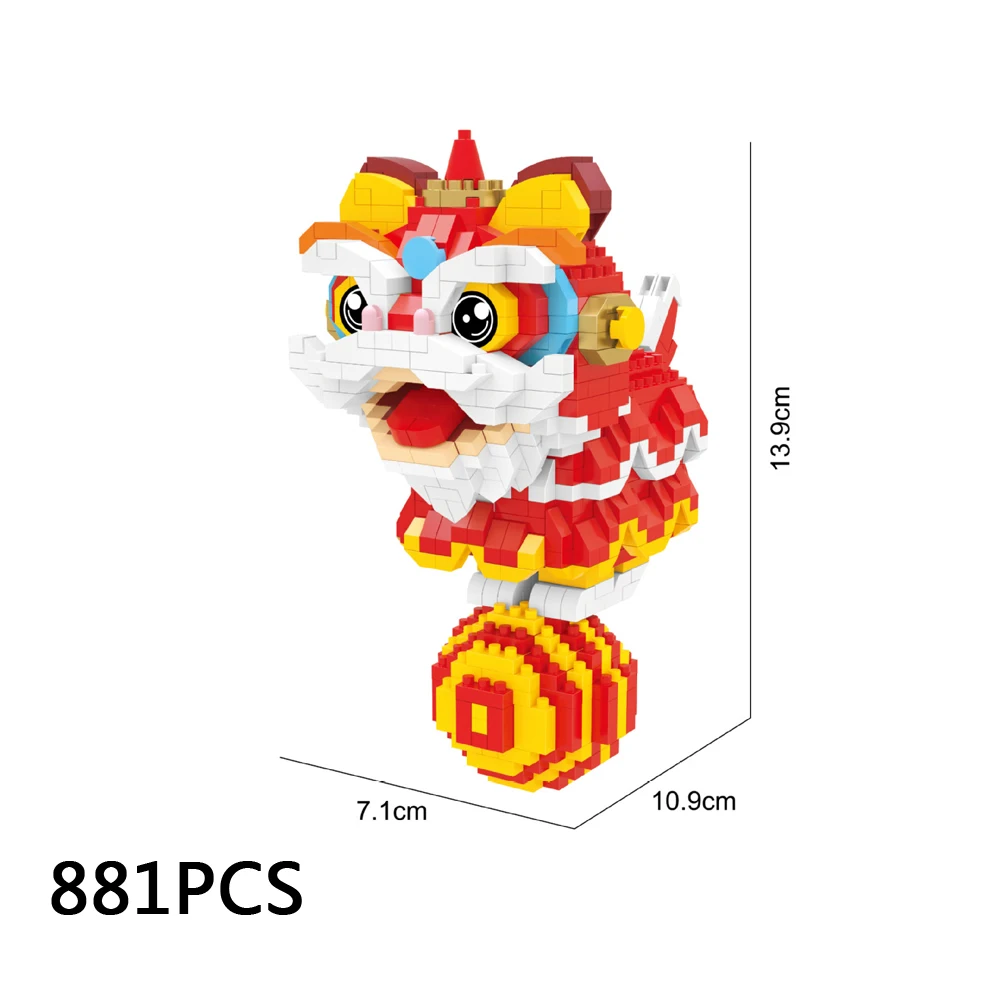 Creative Chinese Culture Art Lion Dance Micro Diamond Block Nanobricks Cartoon Image Model Toys Building Bricks For GIFTS