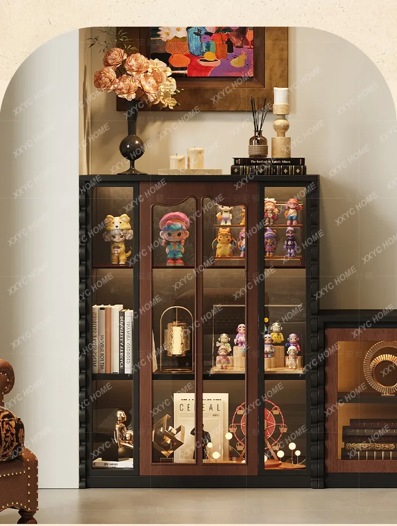 retro figure display display cabinet integrated living room glass bookcase against the wall