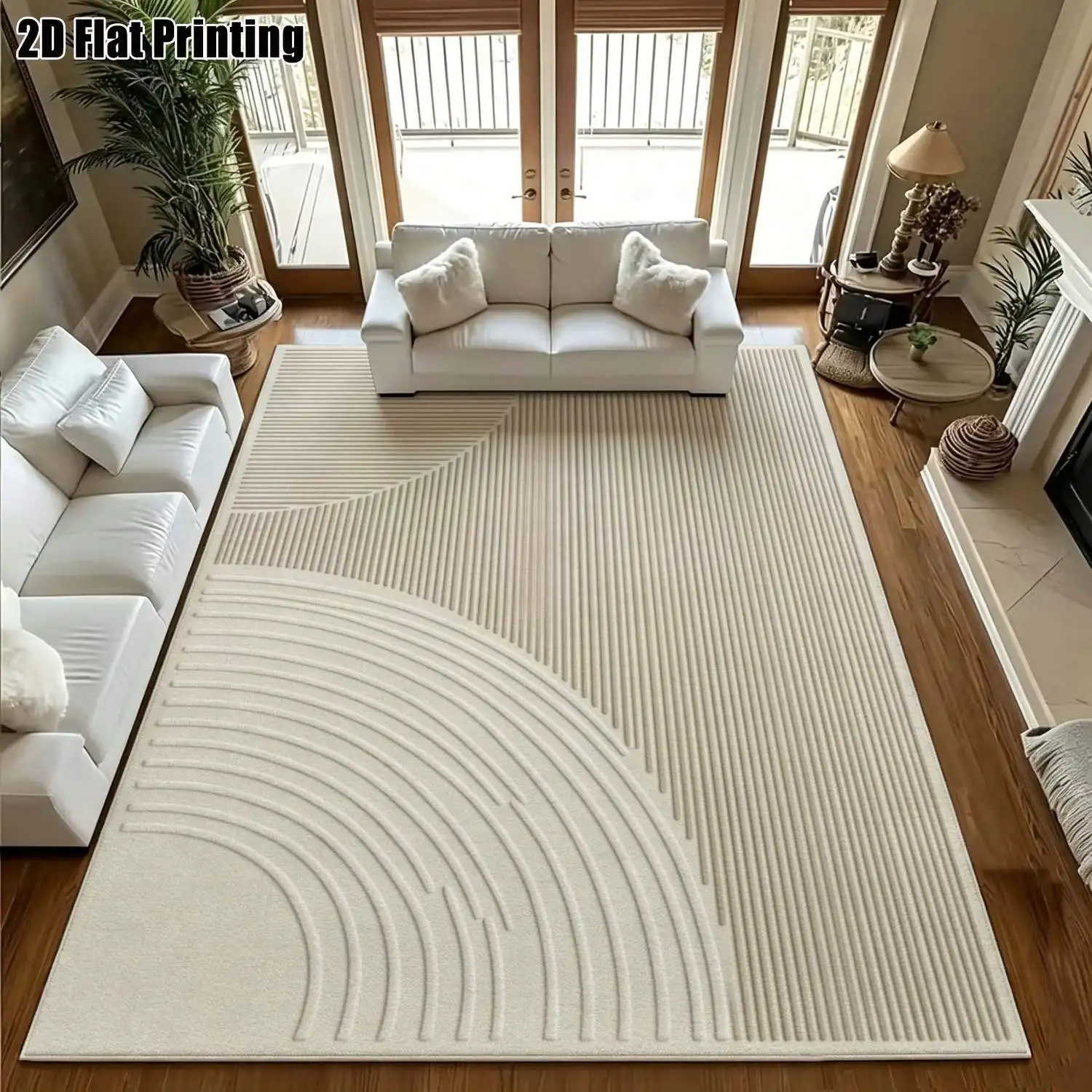 Beige Geometric Line Nordic Minimalist Home Carpet