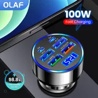 100W USB Type C Car Charger Fast Charging PD QC3.0 Digital Display Car Phone Charger Adapter For iPhone Samsung Huawei Xiaomi