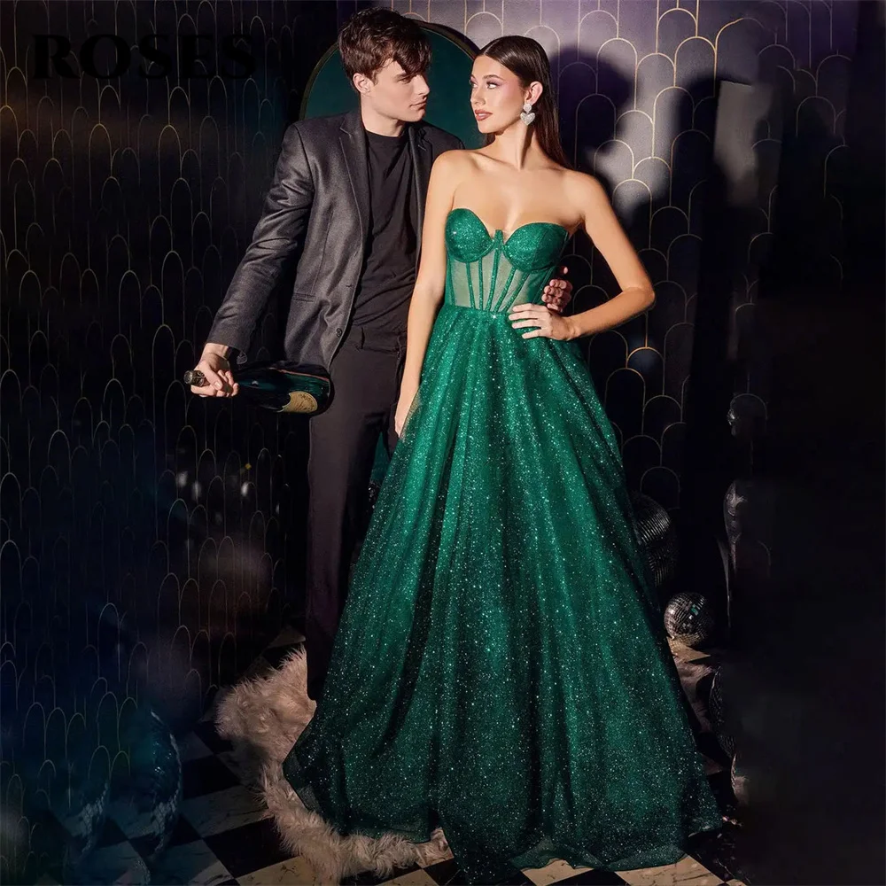 

ROSES Green Sequin Party Dress A Line Night Dress Sweetheart Glitter Shiny Celebrity Evening Prom Dress for Woman Customized