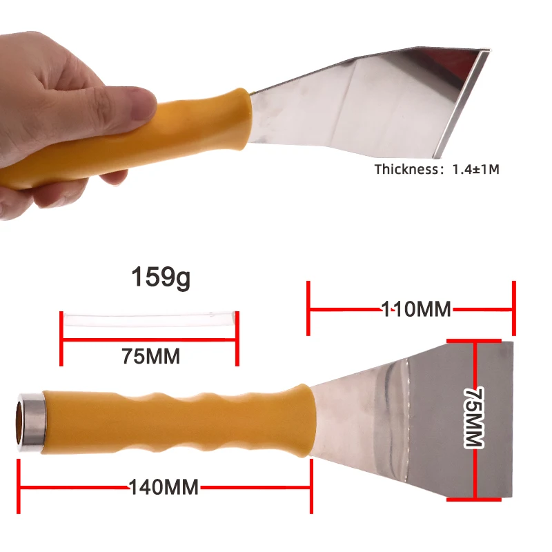 25*7.5CM Bent Stainless Steel Chisel Pole Scraper 1Pcs Paint Wallpaper Putty Adhesive Removal Ceiling Drywall Repair