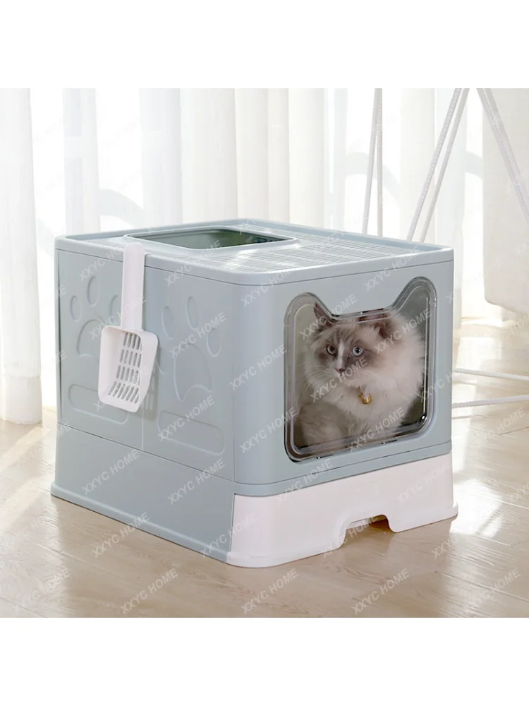 Folding Drawer Type Litter Box Push-out Fully Enclosed Splash-Proof Deodorant Large Cat Toilet with Lid Bedpan cat litter box