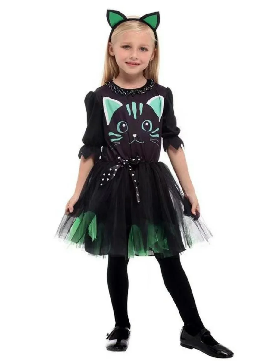 

New loween Costume Children's Performance Outfit Bla Role Cute Girl Print Puffy Skirt Stage Performance Dr