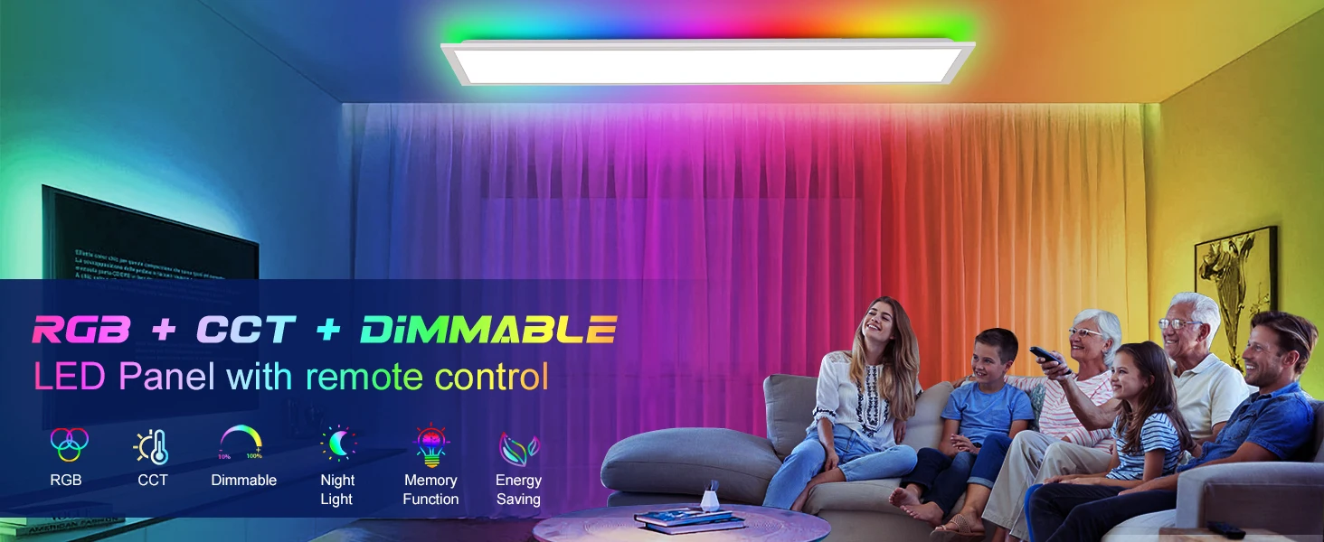 100x25cm RGB LED-Panel-Deckenleuchte, 30W 3300LM Dimmbar mit Fernbedienung, 3000-6500K Lampe für Wohnzimmer Schlafzimmer Flur – Detail 1